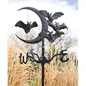 Cresent moon Vampire Bats Metal Weathervane: Garden Stake (Shown)