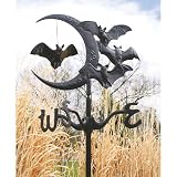Cresent moon Vampire Bats Metal Weathervane: Garden Stake (Shown)