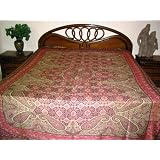 Reversible Pashmina Bedspread with Floral Print Light Pink Cream King Size 90 X 108