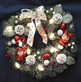 Christmas Pine Wreath with Pinecones, Santa & Lights