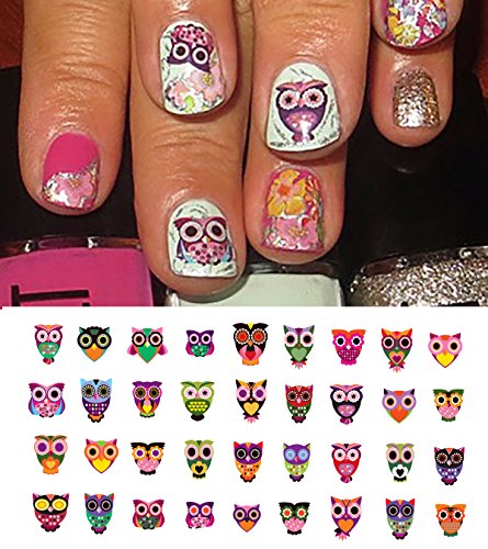 Sugar Skull Style Owls Waterslide Nail Art Decals #2 - 5 1/2