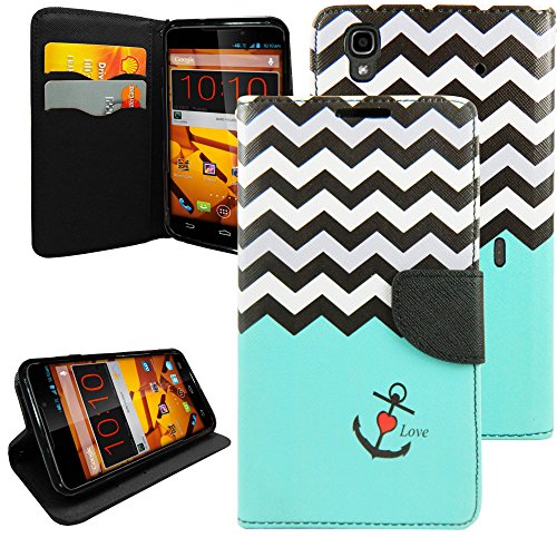 ZTE Boost Max Case, CASELOCA Wallet Case for ZTE Boost MAX N9520 Boost Mobile PU Leather Wallet Card Flip Open Pocket Case Cover Pouch (Mint Blue Chevron)