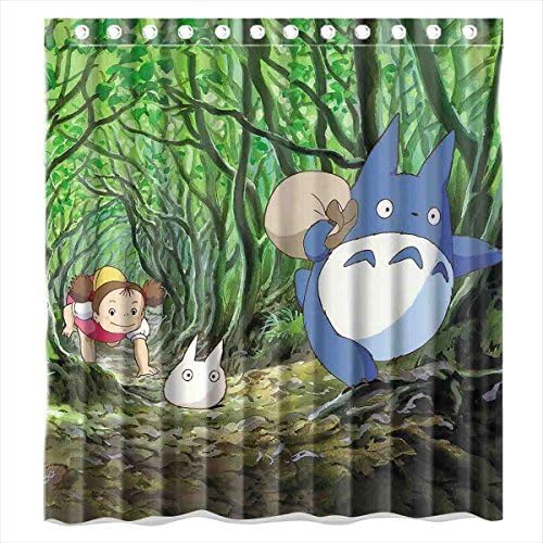 Custom Carton Anime My Neighbour Totoro in the Forest Hole Waterproof Bathroom Shower Curtain Polyester Fabric Shower Curtain Size 66 X 72