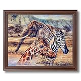 African Elephant Zebra Giraffe Animal Wildlife Home Decor Wall Picture Cherry Framed Art Print