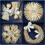 Christmas Straw Ornaments - Set of 12 pieces, Glitter Stars