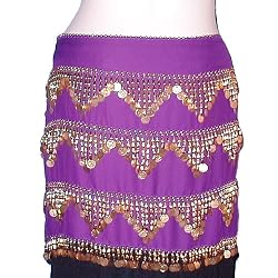 Purple Rectangular Hip Scarf/Belt with Gold Beads and Gold Coins