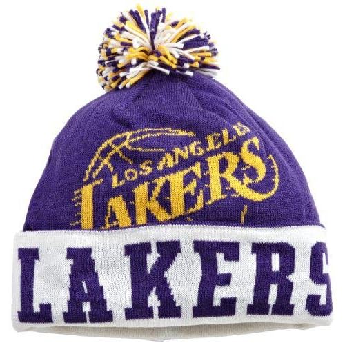Los Angeles Lakers White Cuff Pom Beanie Cap NBA Adidas