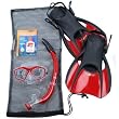 Aqualung Tropez LX Mask / Seabreeze II Snorkel / Trek Fins / Snorkeling Video DVD / Travel Snorkel Set Gear Bag