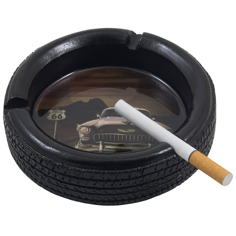 Car Tire Ashtray with Elvis Presley's Pink Cadillac on Route 66 for