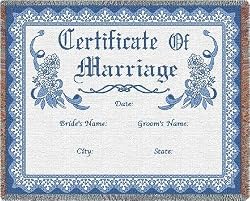 Certificate of Marriage Blue - 69 x 48 Blanket/Throw