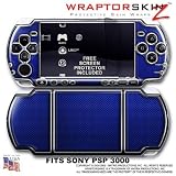 Carbon Fiber Blue and Chrome WraptorSkinz Skin and Screen Protector Kit fits Sony PSP 3000