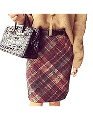 Short Wrap Belted Sweater Wool Plaid Print Bodycon Dress/Party Dress 