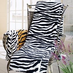 Blancho Bedding - [Zebra White] Micro Mink Fur Throw Blanket w/ 14.5 OZ filling (50 by 70 inches)