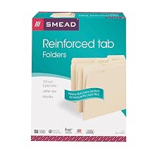 Smead 1/3-Cut Assorted Position File Folders, Reinforced Tab, 11 Point, Letter Size, Manila, 100 Per Box (10334)
