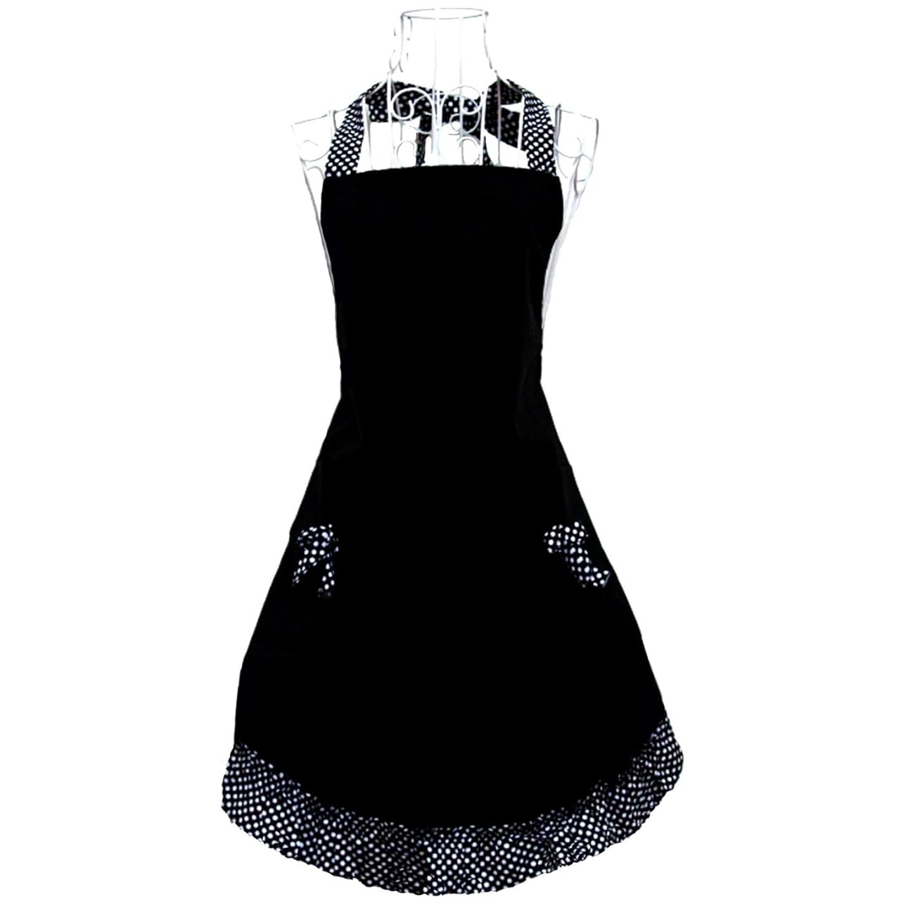 Hyzrz Cute Polka Dot Flirty Black Aprons with Pockets for Women Girls