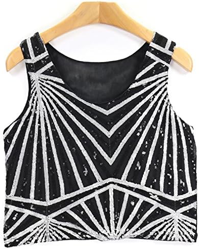 Lionpapa Women's Shimmer Glam Sequin Bare Midriff Sexy Tank Top Black