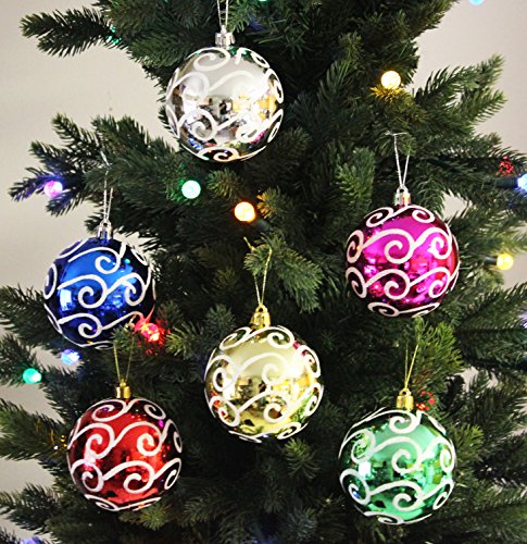 6pk 80mm Shatterproof Assorted Swirling Ball Ornaments