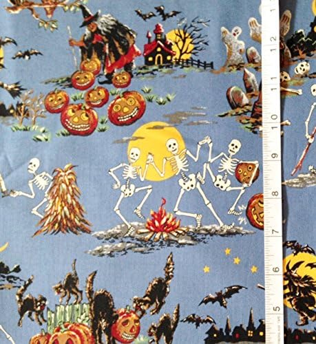 "The Witching Hour" Halloween on Blue Cotton Fabric - Thimbleberries Collection (Great for Quilting, Sewing, Craft Projects, Throw Pillows & More) 1/2 Yard X 44"