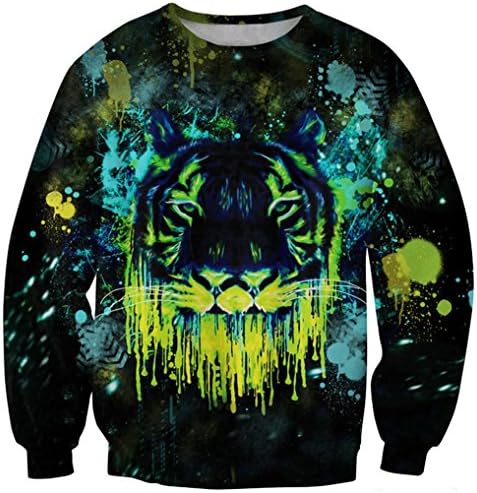 Women Hip-hop Tiger Casual Hoodie Long Sleeve Fleece Sweatshirt Print Coat Tops