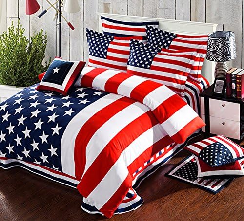Sutton® US Flag American Flag Vintage New 3d Flowers Rose Queen Size Leopard Print Bedding Comforter Set 3d Oil Painting Duvet Cover Set 4pcs (US flag)