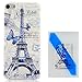 iPod Touch 6 Case, Touch 5 Case, MOLLYCOOCLE PC Cover White Phone Back Skin Shell with Blue Butterfly Eiffel Tower Pattern Hard PC Cover Case for iPod Touch 5 6 with Eiffel Tower Shaped Anti-dust Plug