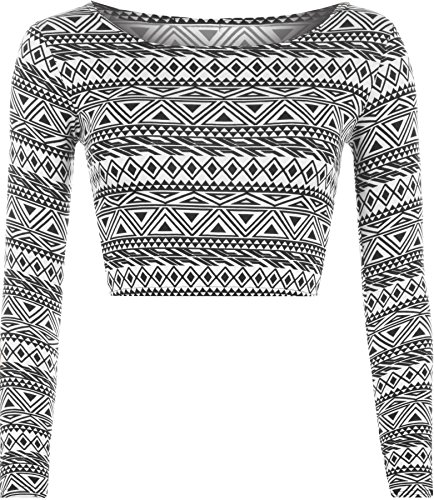 WearAll Women's Print Long Sleeve Crop Top