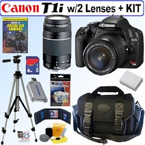 Canon EOS Rebel T1i 15.1 MP CMOS Digital SLR Camera with EF-S 18-55mm f/3.5-5.6 IS Lens & EF 75-300mm f/4-5.6 III Telephoto Zoom Lens + 8GB Deluxe Accessory Kit Canon EOS Rebel T1i 15.1 MP CMOS Digital SLR Camera with EF-S 18-55mm f/3.5-5.6 IS Lens & EF 75-300mm f/4-5.6 III Telephoto Zoom Lens + 8GB Deluxe Accessory Kit