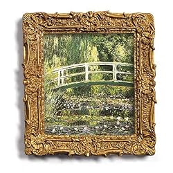 Water Lilies and Japanese Bridge - Gold Frame Magnet with pop-out easel (2-3/4" x 2-1/2")