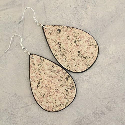 Ivory and Tan with Speckles of Black Wallpaper Teardrop Earrings