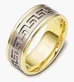 Designer 14 Karat Two-Tone Gold Comfort Fit Greek Key Wedding Band Ring