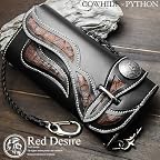 激震の新ブランド!!『Red Desire』本革×天然パイソン◆コンチョバイカーズウォレット◆メンズ長財布◆紳士用◆ブラック