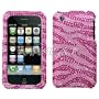 Zebra Skin(Pink/Hot Pink) Diamante Protector Faceplate Cover For APPLE iPhone 3GS/3G