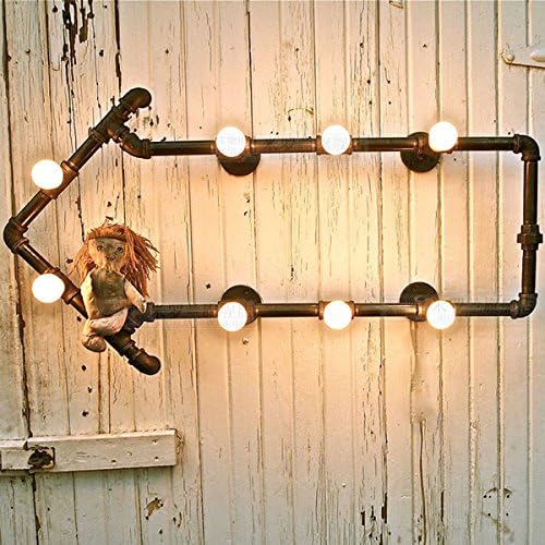 Vintage 8 pcs Bulb Edison Style Water Pipe Bookshelf Wall Light
