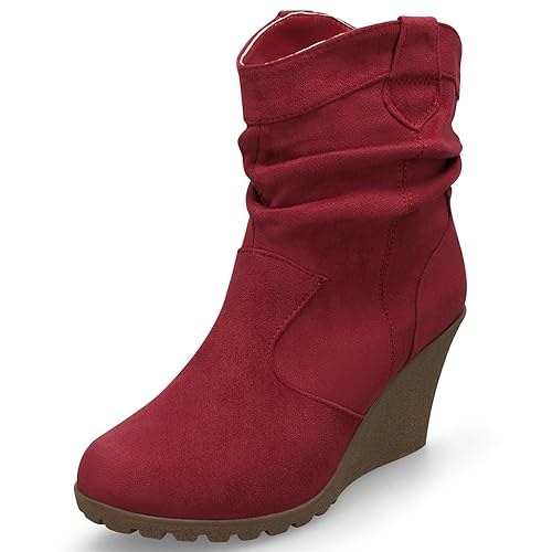 MQ1160 MQ23 B0088W7R3K Damen bequeme halbschaft Stiefeletten mit Keilabsatz MQ1160 DkBlue Gr. 39 Rot