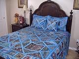 Decorative Kundan Bedding Set India Inspired Artisan Sari Blue 5P Duvet Coverlet