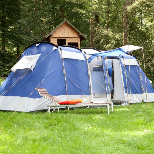 Skandika Montana 6 Tente de camping tunnel familiale pour 6 personnes Bleu 650 x 240 cm