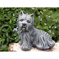 Steinfigur Hund Westi Steinguss Schiefergrau