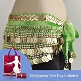 Bellyqueen™ Multi-Row Coin Belly Dance Wrap, Gold Coins, Tote Bag Included