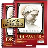 Sketch Pad (2 Pack) 150 Sheets, 9x12, Premium Sketchbook 60 LBS/90 GSMS - Acid Free - Fine Tooth - Perfect for Sketching, Drawing, Doodling, & More!