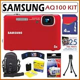 Samsung AQ100 12.2MP Waterproof Digital Camera with 5x Optical Zoom and 2.7-inch LCD Screen in Red + 4GB Accessory Kit