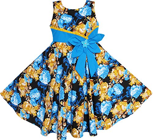Sunny Fashion Girls Dress Bohemia Gold Blue Bow Tie Everyday Summer