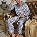 Amybria Men's Silk Pajamas Set of One Shirt and Pant Grey Silver Color