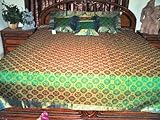 Sari Bedspread Lime Green 7pcs Silk Bedding Coverlet King Queen Throw