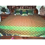 Sari Bedspread Lime Green 7pcs Silk Bedding Coverlet King Queen Throw