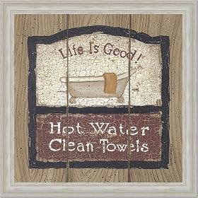Hot Water Bath Room Country Decor Art Print Framed