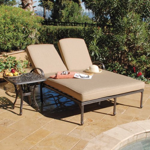2pc Double Chaise Lounge Chair Set w/ End Table