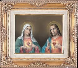 Immaculate Heart of Mary and Sacred Heart of Jesus by Simeone Framed Art, 13.5" x 15.5" - MADE IN ITALY