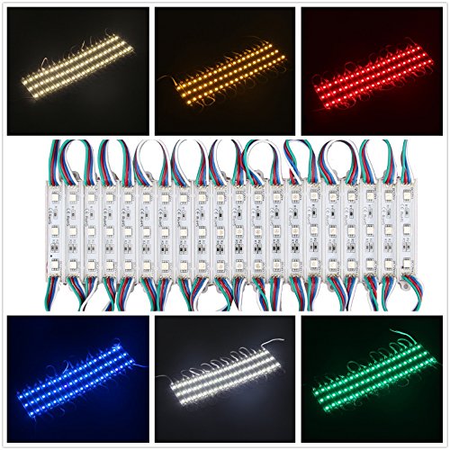 iShining RGB Color Changing LED Module Lights 20pcs 5050SMD 3-LED Waterproof Module LED Light Decorative Lighting High Brightness Advertising Lamp DC12V for Home Garden Xmas Wedding Party (RGB)