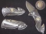 Spring Assisted Police Rescue Tool Black Pocket Knife with Seat Belt Cutter + Glass Breaker *Black Blade*