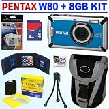 Pentax Optio W80 Waterproof 12.1MP Digital Camera (Azure Blue) + 8GB Accessory Kit